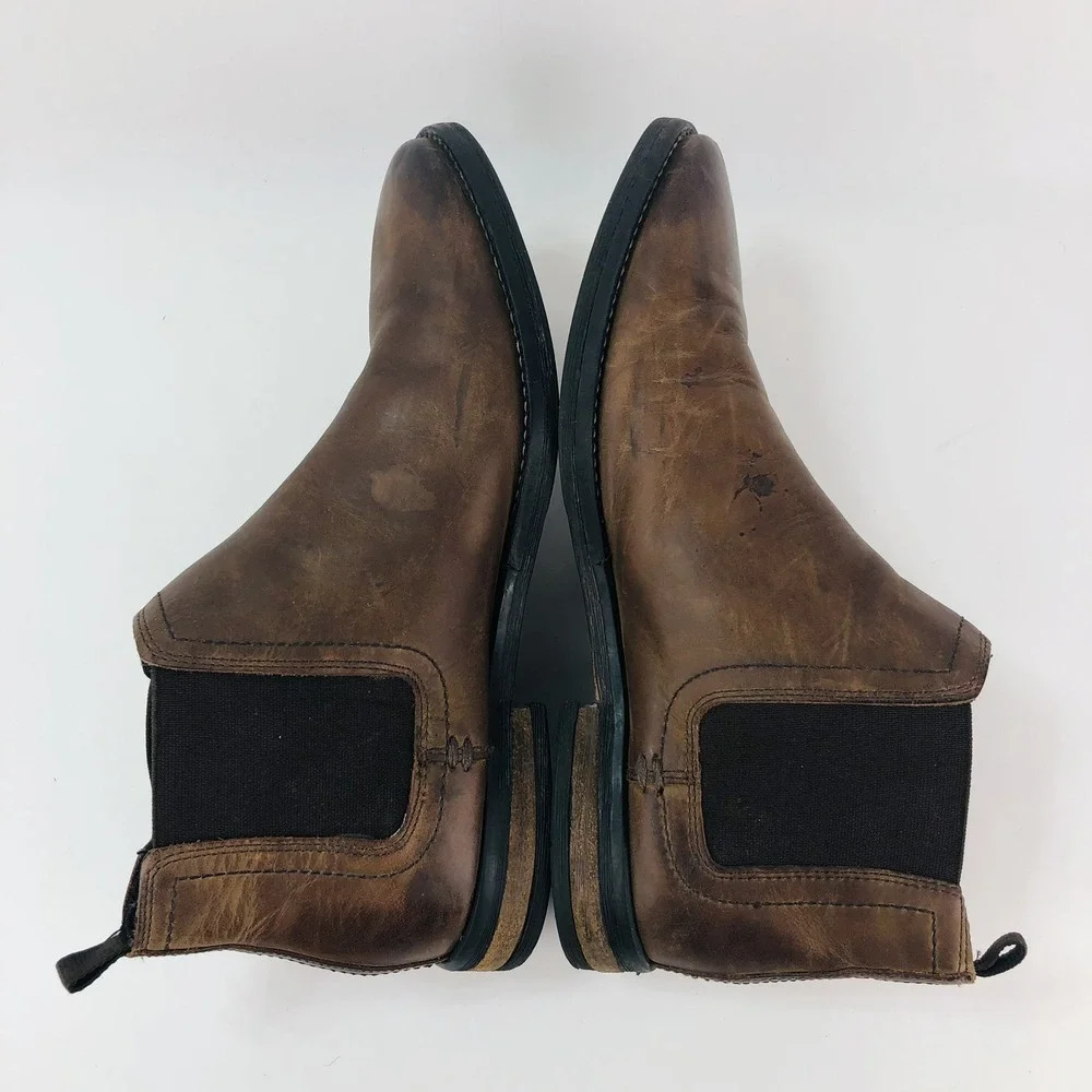 River Island Mens 8.5 Brown Leather Pull On Chelsea Ankle Boots Casual